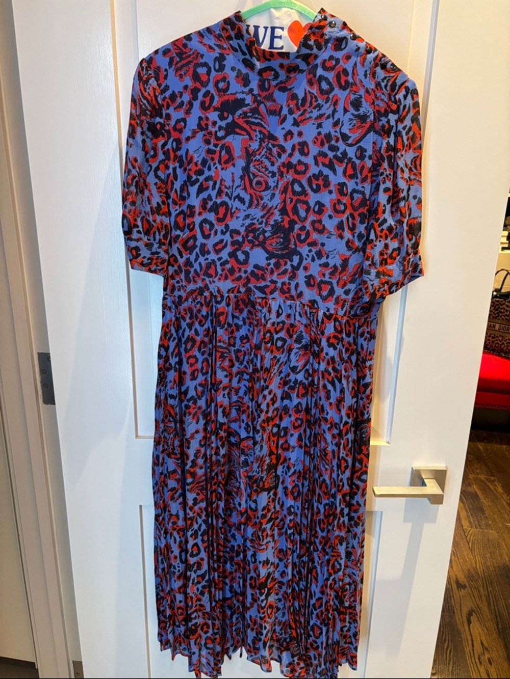 Whistles Blue and Red Leopard-Print Asymmetrical Midi Dress